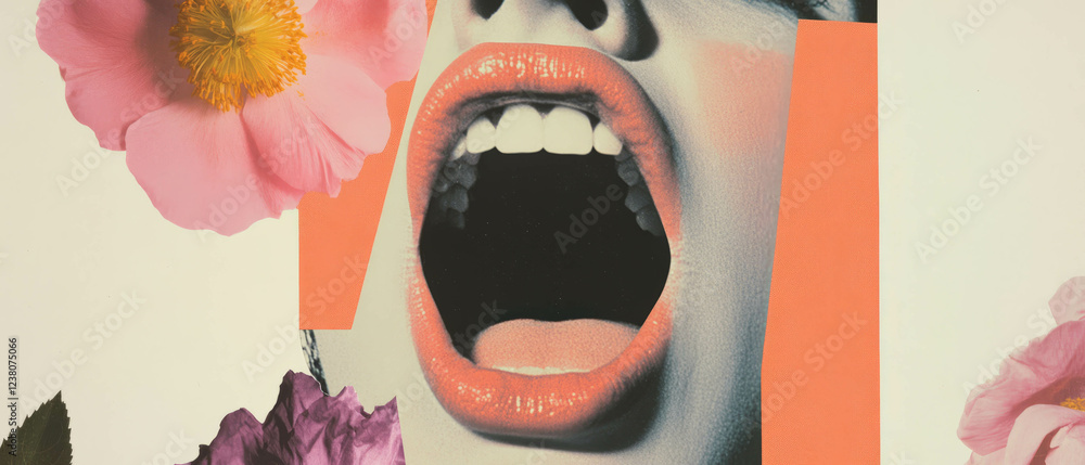 Poster surprising expression art blend featuring geometric shapes and floral elements