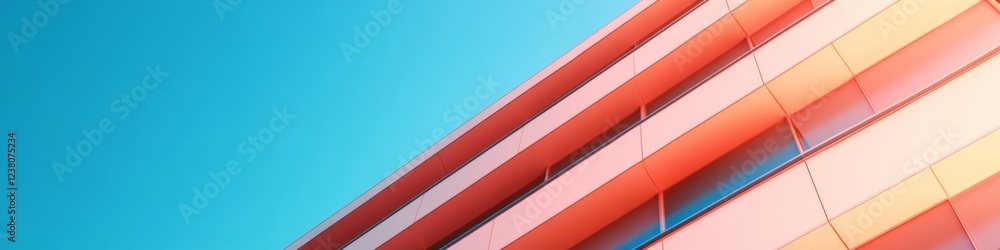 Aufkleber neon geometric facade of skyscraper reflective glass and sharp lines - dynamic urban aesthetic for r