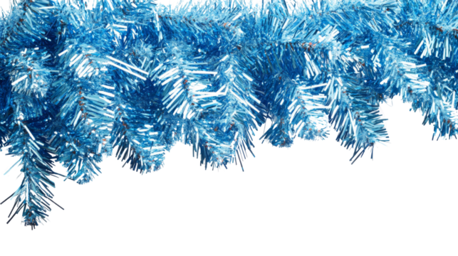Shiny blue christmas garland hanging with transparent background