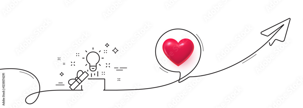 Poster out of the box line icon. continuous line with share plane. creativity sign. gift box with idea symb