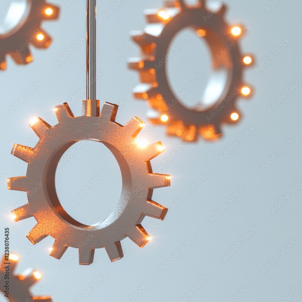 Aufkleber industrial chic metallic gears with led accents - system integration and network visualization for d