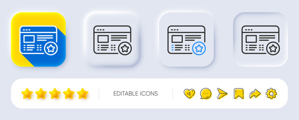 Star line icon. Neumorphic, Flat shadow, 3d buttons. Feedback rating sign. Web favorite symbol. Line favorite icon. Social media icons. Vector