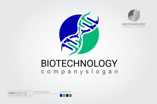 Biotechnology Vector Logo Template. Biotechnology molecular concept, dna, human chromosome vector elements. Laboratory or clinic futuristic medicine, company isolated logo.