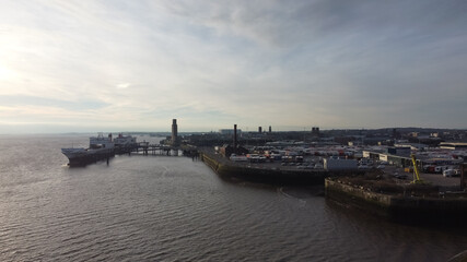 Naklejka premium Aerial view of ferry terminal on River Mersey