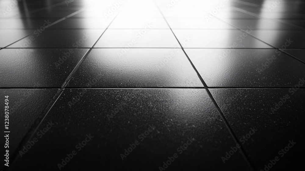 Poster the polished black tiles cover the floor, reflecting subtle light and enhancing the modern setting. 