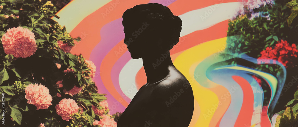 Poster exploring the intersection of sculpture and nature in a minimalist collage design