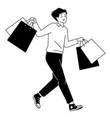 Joyful man running with shopping bags