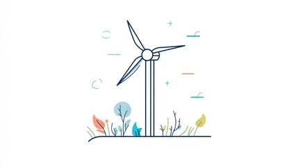 Wind Turbine Generating Green Energy on a Field, Illustration for Website