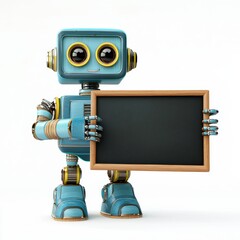 Fototapeta premium robot teacher holding a digital chalkboard, with a kind expression, isolated on a clean white background