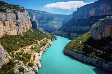 Turquoise River Landscape of Gorges Du Verdon, Provence, France. An Exterior View of the Natural Geology of This Beautiful Canyon in Europa