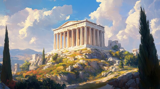 Majestic Grecian Temple Under a Sunny Sky