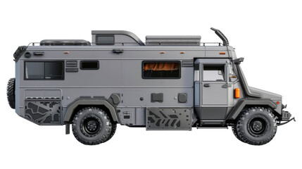 Obraz premium Large grey expedition vehicle camper on transparent background
