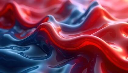 Obraz premium Abstract futuristic 3D graphic design. Red, blue liquid forms in waves, flowing patterns. Modern, dynamic background with vibrant colors. Suitable for various design projects. Ideal for tech fashion.