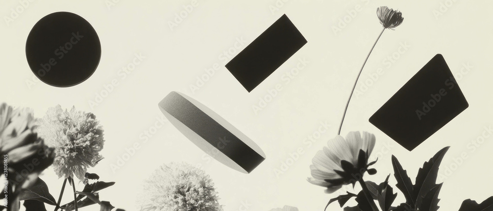 Aufkleber minimalist collage featuring flower patterns and overhead view of varied erasers