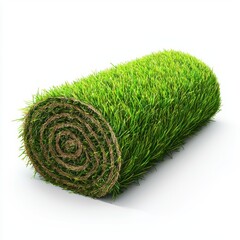 rolled-up grass turf ready for landscaping, isolated on a clean white background