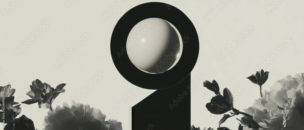 Aufkleber minimalist collage featuring pulsating orb of light with geometric shapes and flowers