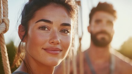 Sunlit Team-Building Dynamics Latino and Asian Collaboration in Wooden Climbing Challenges - Professional Growth, Outdoor Adventure, and Eco-Friendly Corporate Retreats