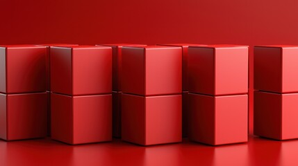 A collection of red cubes arranged in a geometric pattern on a solid red background.