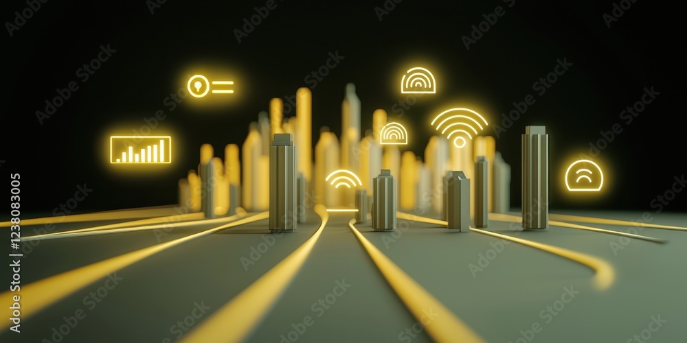 Poster modern cityscape with data visualization elements