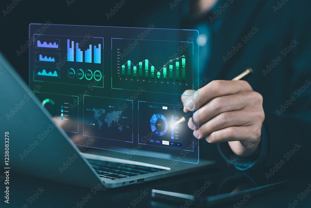 Fototapete analyst manages the system database, analysis data plans, and reports. shows a dashboard chart on th