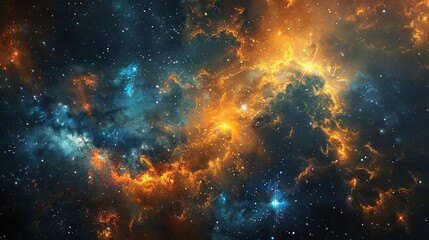 Fototapeta premium Spectacular cosmic nebula swirling with vibrant interstellar dust and glittering stars in the vast universe