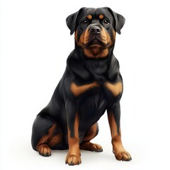 Obraz premium Rottweiler with a confident posture and deep brown eyes, placed on a bright white background