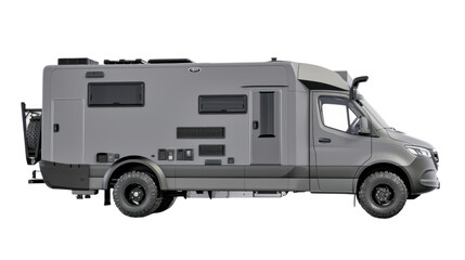 Obraz premium Gray camper van isolated on transparent background showing its side