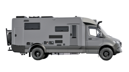 Gray camper van isolated on transparent background showing its side