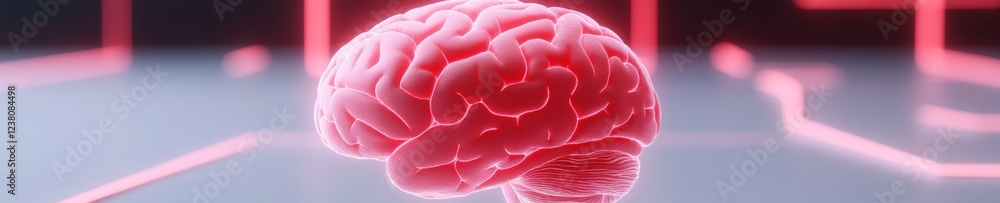 Poster neuro-digital display futuristic neon brain model on sleek surface - cutting-edge healthcare visuali