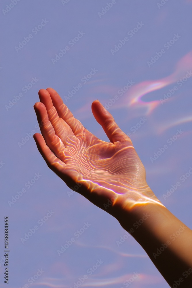 Aufkleber digital illumination art hands in healing gesture with projected light on skin - emotional connectio