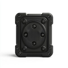 Fototapeta premium rugged Bluetooth speaker in black with rubberized edges and water-resistant features, centered on a clean white background