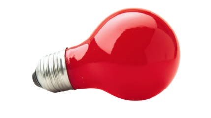 Red light bulb shining bright on transparent background