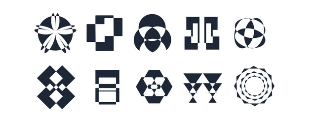 Abstract geometric graphic elements . set of Y2K retro elements and abstract brutalism shapes, trendy retro design symbols in Y2K aesthetics, vintage stickers