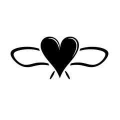 Black Heart with Wings: Romantic Symbol of Love and Passion. Minimalist Vector Graphic Design, perfect for Valentines, Weddings, and Romantic Projects.