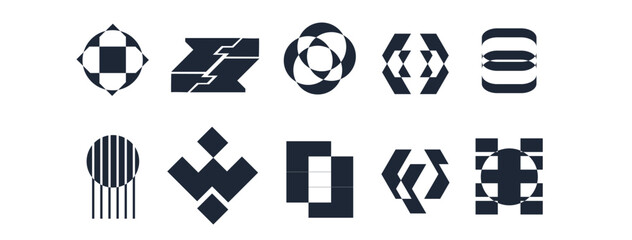 Abstract geometric graphic elements . set of Y2K retro elements and abstract brutalism shapes, trendy retro design symbols in Y2K aesthetics, vintage stickers