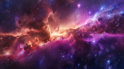 Naklejka premium Spectacular cosmic nebula swirling with vibrant interstellar dust and glittering stars in the vast universe