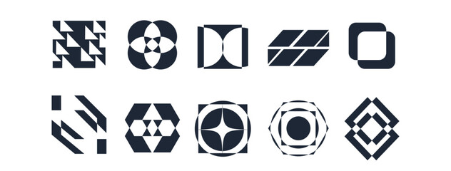 Abstract geometric graphic elements . set of Y2K retro elements and abstract brutalism shapes, trendy retro design symbols in Y2K aesthetics, vintage stickers