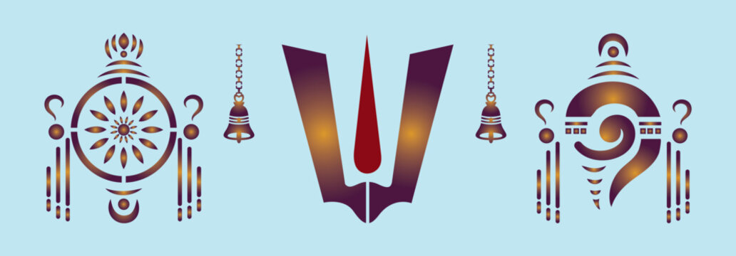 Balaji ji symbols shanku chakram namam, illustration desi retro indian art. god balaji logo