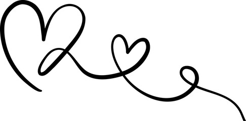 Decorative heart line art vector ink flourish, linear illustration, isolated