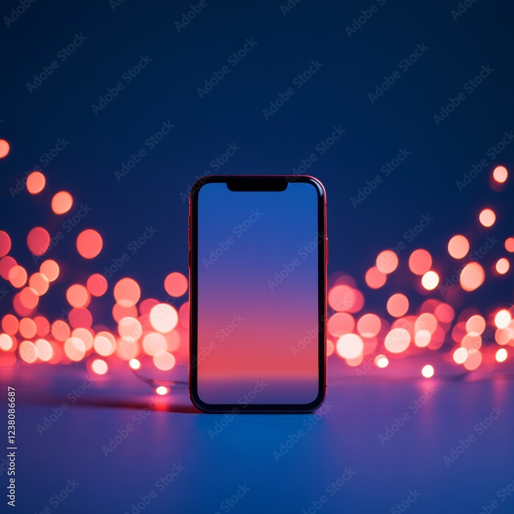 Poster Neon Gradient Smartphone on Textured Surface Vibrant Tech Display for Social Media and Digital Content Marketing - Engaging Youth with Interactive Mobile Interfaces