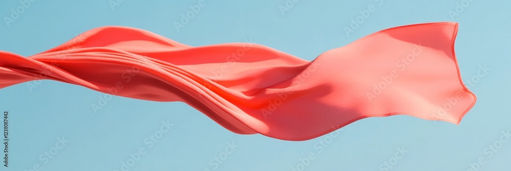 Poster modern textile aesthetic dynamic flag motion on cerulean backdrop - vibrant fabric display and visua