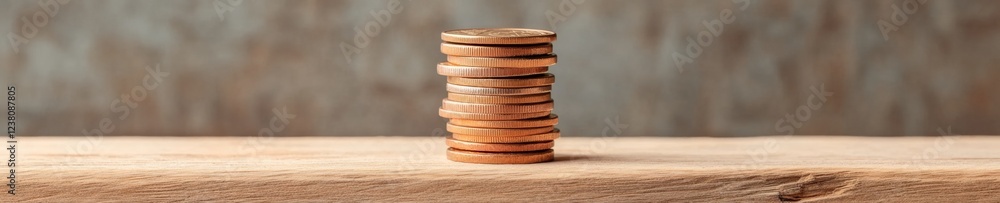 Poster rustic finance visualization stacked copper coins on weathered wood - wealth management visuals and 