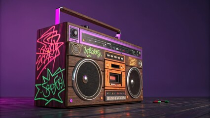 Fototapeta premium Retro boombox with vibrant graffiti art
