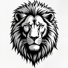 Obraz premium Powerful lion head illustration. Black, white design. Wild animal. Great for logos tattoos. Symbol of strength, royalty. Excellent for animal lovers. Creative artwork. Great for diverse commercial