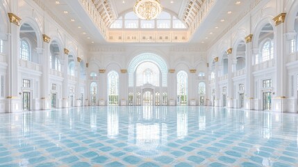 Grand Mosque interior, reflective floor, light, tranquil