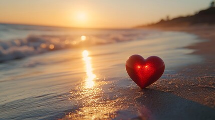 Fototapeta premium Vibrant Glowing Red Heart Shining on a Smooth Light Backdrop Perfect for Love themed Designs Romantic Concepts and Valentines Day Imagery