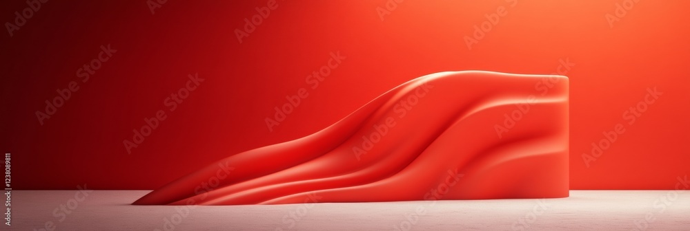 Poster Modern Sculptural Display Fluid Red Form on Minimalistic Surface - Innovative Art Installation for Contemporary Design and Branding in Creative Spaces