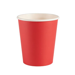 Vibrant red paper cup, disposable beverage container for coffee or drinks, ideal for casual gatherings or events. Isolated on white background or PNG