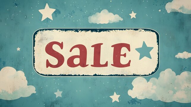 Whimsical and Ethereal Sale Banner Design with Fluffy Clouds Twinkling Stars and Nostalgic Retro Aesthetic Perfect for Retail Promotions Discounts and Clearance Events