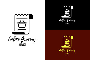 illustration of a shopping receipt with grocery basket, lines, online grocery, online delivery, organic food market, butcher market, farmers market, supermarket, superstore, vector, logo, abstract
